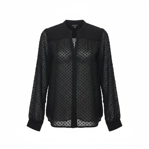 Ann Taylor Blouse Womens Small Black Sheer Swiss Dot Button Up Whimsigoth Top - Picture 1 of 15